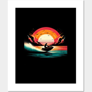 Vintage Jetski Sunset Design Posters and Art